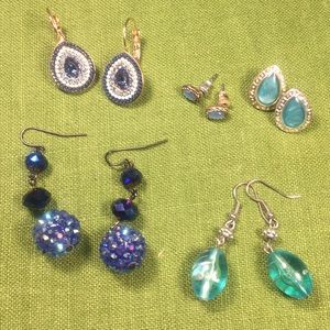 Blue tone mixed lot earring bundle 5 pair
